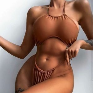 Solid halter thong bikini